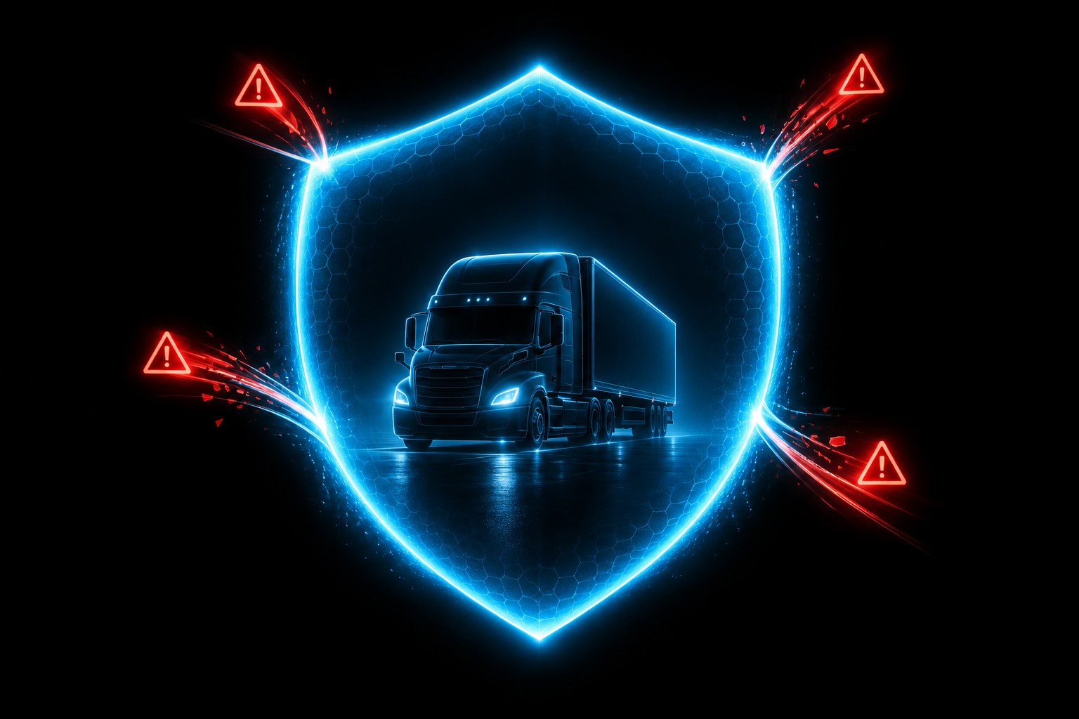 X3 DOT Audit shields the fleet: a truck behind a cyan shield on black
